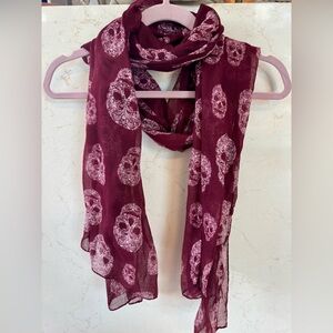 Skull Patterned Burgundy Scarf